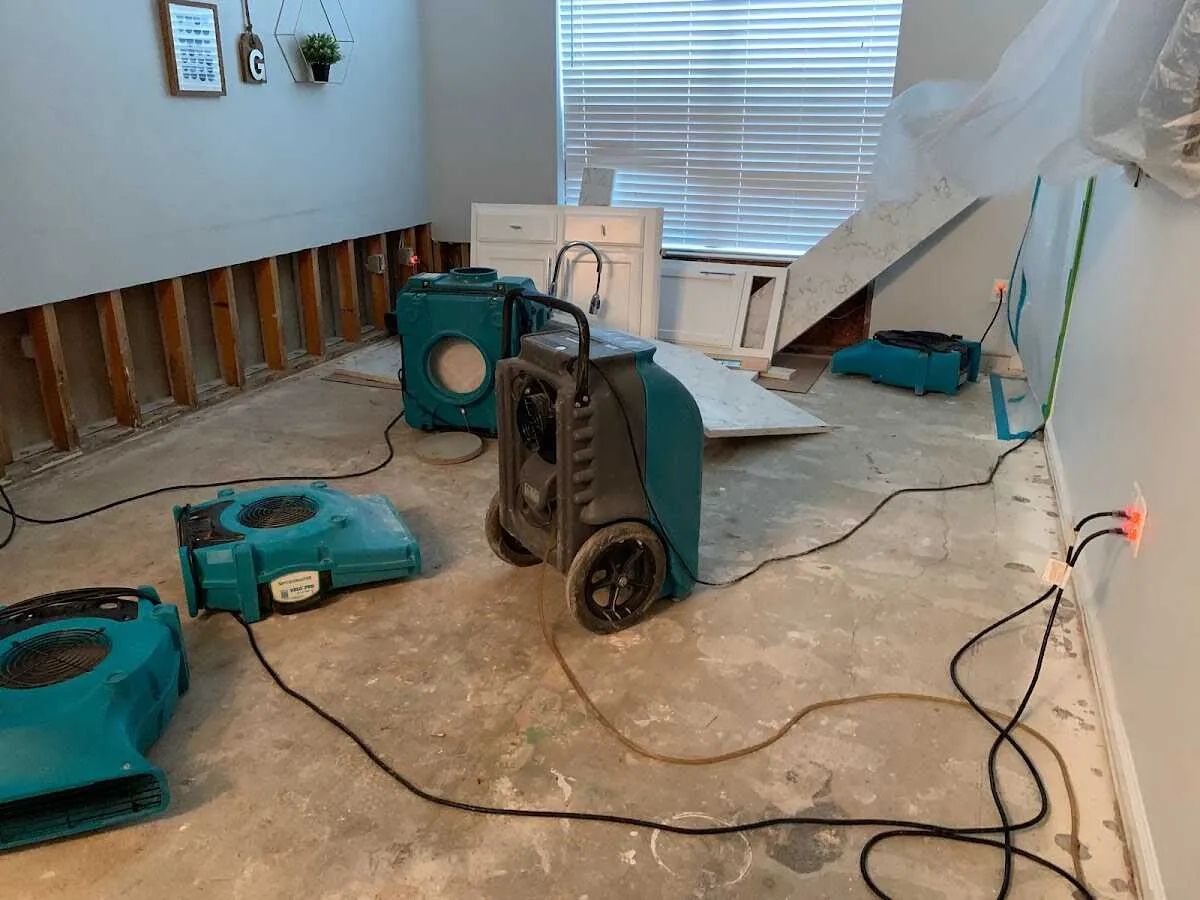 Dehumidifier in flood-cut room for Water Damage Restoration in Zeeland